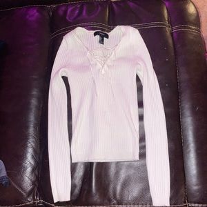 Forever 21 White Lace Up Sweater